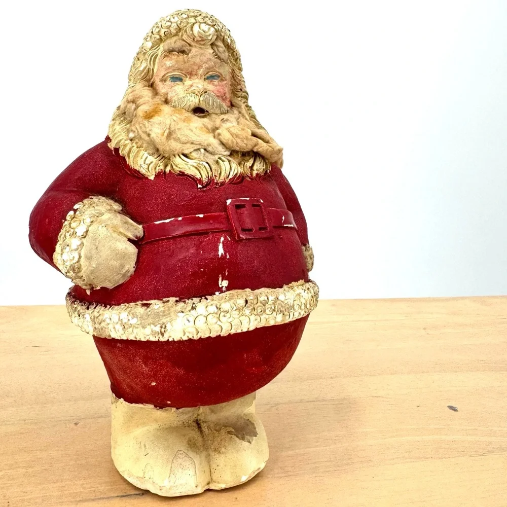 Rare Vintage 1930's Roly Poly 8” Chalkware Santa Claus